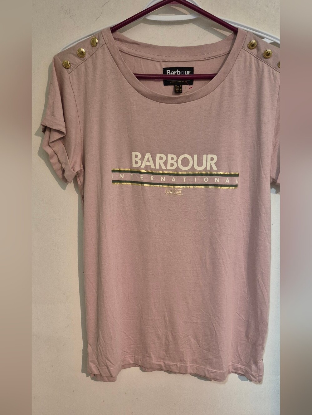 Barbour Dusty Pink Tee with Gold Accent Buttons Sz.6